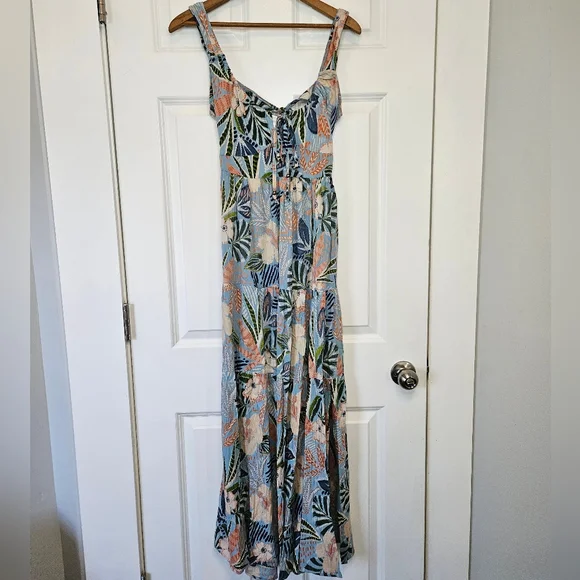 Angie Tie Open Back Tropical Floral Printed Boho Maxi Dress M - Picture 2 of 7